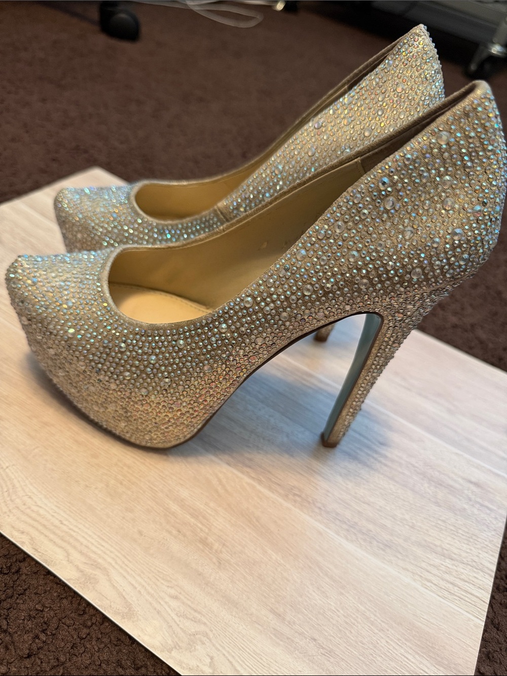 Betsey Johnson Embellished Crystal Pointed-Toe Pumps - Champagne